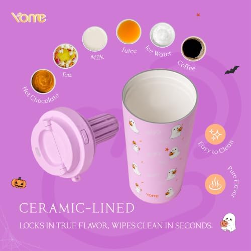 YOME 17oz Halloween Ceramic Lined Insulated Coffee Mug with Infuser for Women Gift | One-handed Pop Open Lid | Stainless Steel |Keep Drinks Cold and Hot| 100% Leak Proof - Image 3