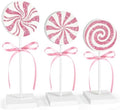 3 Pieces Christmas Table Decorations Wood Candy Set, Pink Christmas Tiered Tray Decor,Rustic Candy Table Decorations for Home Tables (Pink) by Sereliy