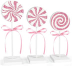 3 Pieces Christmas Table Decorations Wood Candy Set, Pink Christmas Tiered Tray Decor,Rustic Candy Table Decorations for Home Tables (Pink) by Sereliy