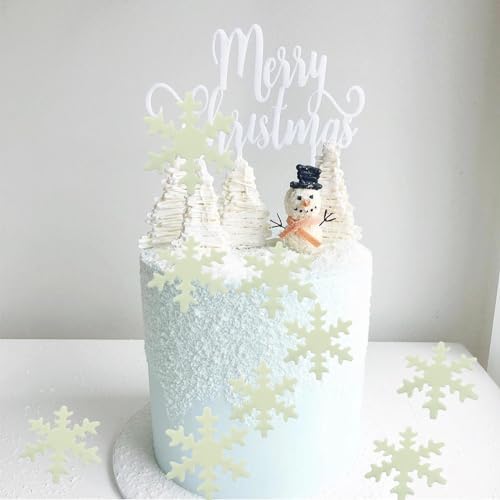 YOcity 50PCS Edible Snowflakes Cake Cupcake Toppers White Snowflake Cupcakes Decorting for Christmas Winter Frozen Theme Birthday Party Supplies (White) - Image 3