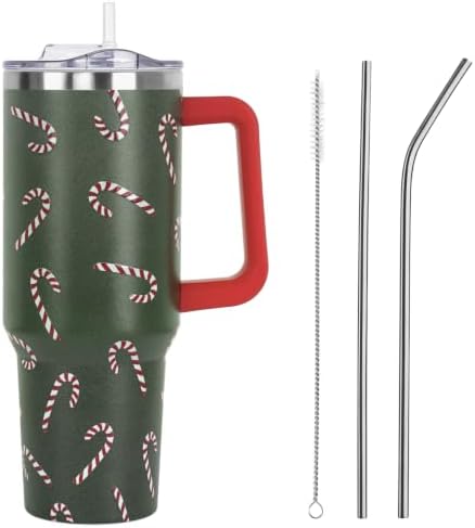 Christmas Tumbler with Handle and Straw Lid 40 oz,Cute Gifts for Women Merry Xmas Candy Cane Winter Holiday Festival Vacuum Insulated Leak Proof Stainless Steel Coffee Cup Mug by Unknown
