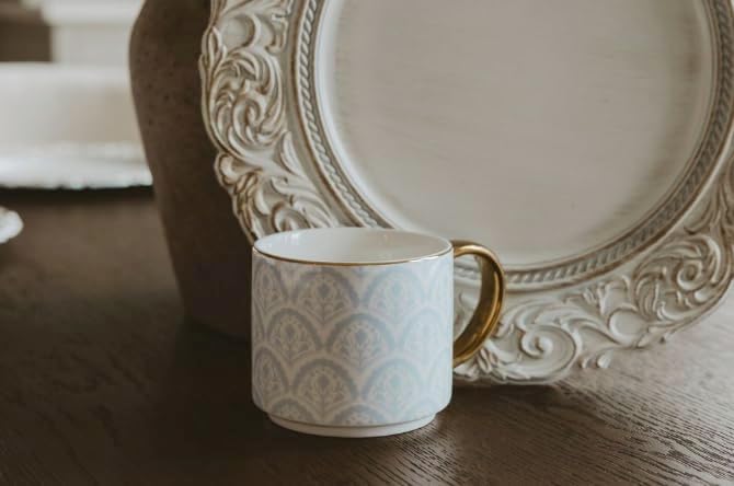 Sweet Water Decor Blue Fan Ceramic Mug with Gold Handle, Large 14oz Fine Bone China Tea Cup, Cute Coffee Mug, Vintage Floral Spring Drinkware, Hostess & Housewarming Gift for Women & Teachers - Image 6
