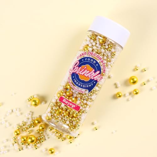 Gold Sprinkles for Cake Decorating White Pearls Sugar Metallic Sprinkles Cupcake Cookies Ice Cream Toppings 4.23 Ounces Cake Decorations Baking Perfect for Wedding New Year’S Eve Christmas Party - Image 5