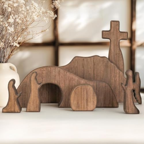 Wooden Empty Tomb Easter Scene and Cross Decoration by NEROSUN