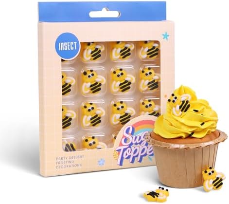 Edible Bees Cake Decorations, 16 pcs Bee Cake Decorations, Edible Bee for Cupcakes, Ice Cream, Waffles, Cookies, Cake, Macaron by Milovin
