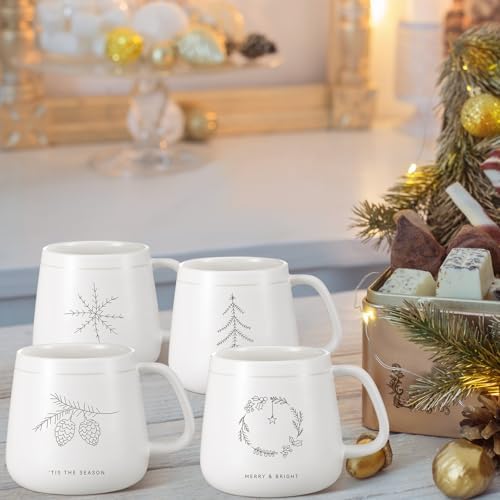 Newtay 4 Pcs Christmas Mugs White Ceramic Winter Snowflake Tree Holiday - Image 6