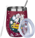 MEZMUT 12 Oz Insulated Christmas Wine Tumbler with Lid Straw (Red,1) by MEZMUT