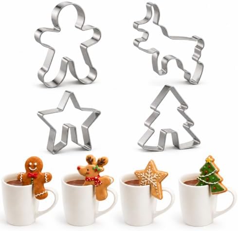 Crethinkaty 4 Pcs Christmas Stainless Steel Hanging Cup Cookie Cutter Over the Edge Mug Rim Biscuit Mould DIY Cake Decoration by Crethinkaty