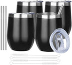 MEZMUT 12 Oz Insulated Wine Tumbler Bulk with Lid Wine Glass(Black,4 Pack) by MEZMUT