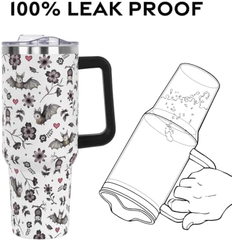 Halloween Tumbler with Lid and Straw 40oz,Cute Floral Bat Hearts Vacuum Insulated Leak Proof Stainless Steel Coffee Cup,Goth Cute Spooky Halloween Accessories Gift for Women Girls - Image 5