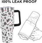 Halloween Tumbler with Lid and Straw 40oz,Cute Floral Bat Hearts Vacuum Insulated Leak Proof Stainless Steel Coffee Cup,Goth Cute Spooky Halloween Accessories Gift for Women Girls - Image 5