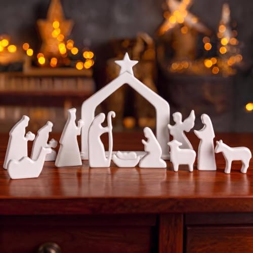 Ceramic 12Pcs Nativity Scene Set Figurine by NEROSUN