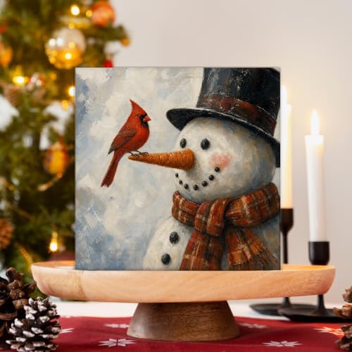 Christmas Snowman Decor, Red Cardinal Christmas Wood Sign Holiday Decor - Image 3
