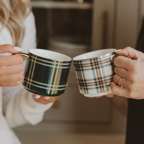 Sweet Water Decor Navy & Green Plaid Coffee Mug, 14oz Fine Bone China Cup - Image 6