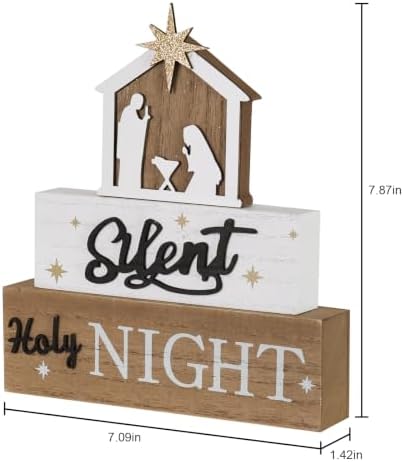 Nativity Sets for Christmas Indoor, MEETYAMOR Large Size 3-Layered Nativity Scene Wooden Block Silent Night Holy Night Sign Decor,Christmas Decorations Indoor for Home, Mantle, Table - Image 2