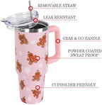 Christmas Tumbler with Handle and Straw Lid 40 oz,Cute Gifts for Women Merry Xmas Gingerbread and Snowflake Winter Holiday Festival Vacuum Insulated Leak Proof Stainless Steel Coffee Cup Mug - Image 3
