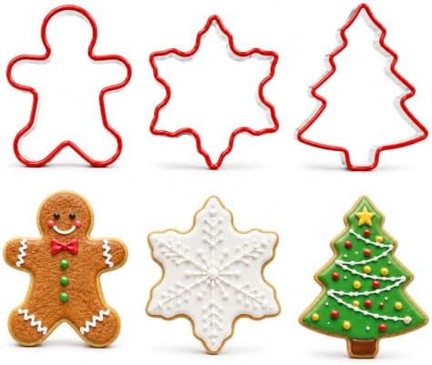 Crethinkaty 3 PCS Christmas Cookie Cutter Set,Gingerbread Man,Snowflake,Christmas Tree Shape with Soft PVC Edge Xmas Cookie Cutters for Baking by Crethinkaty