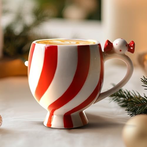 Christmas Mugs Ceramic Candy Shape Cute Coffee Mug Unique Holiday Mug with Handle Hot Cocoa Cup Perfect for Tea & Coffee Lovers, Gifts for Family Friend or Children Dishwasher Safe(12 OZ) by DIFDECO