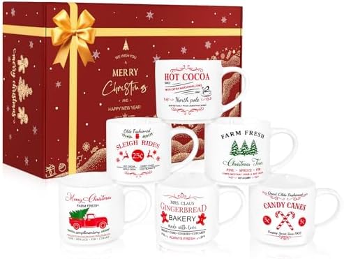 QIKSION 16oz Christmas Coffee Mugs, Large Hot Chocolate Mugs Set of 6, Holiday Cocoa Ceramic Mug Gift Set for Family, Friends and Colleagues by QIKSION