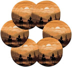 YETTASBIN Western Cowboy 6 Pcs Drink Coasters with Holder, Cotton Woven Absorbent Heat-Resistant Round Coaster Non-Slip Table Mat for Kitchen Bar Home Decor Housewarming Gift, 3.9 in - Image 2