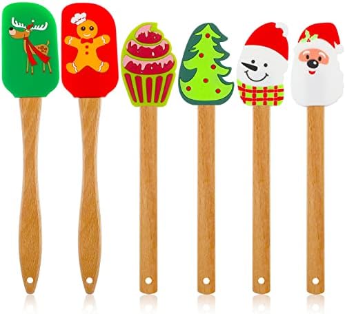 Patelai 6 Pcs Christmas Silicone Spatulas with Wooden Handle,Vivid Style by Patelai