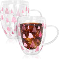 JarThenaAMCS Christmas Double Wall Glass Coffee Mugs 12oz Cute Pink Xmas Tree Insulated Glasses Clear Espresso Cups with Handle for Home Holiday Supplies, Set of 2 by JarThenaAMCS