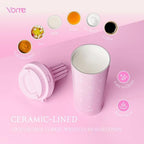 YOME 17oz Elegant Bow Pink Ceramic Lined Insulated Coffee Mug with Infuser for Women Gift| One-handed Pop Open Lid | Stainless Steel |Keep Drinks Cold and Hot| 100% Leak Proof - Image 3