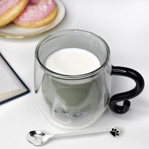 Black Cat Mug Cute Mug with Handle Double Walled Coffee Mugs Kawaii Cat Presents for Women Glass Mugs Tea Cup Cute Birthday Gifts for Cat Lovers Ideas Halloween Christmas - Image 4