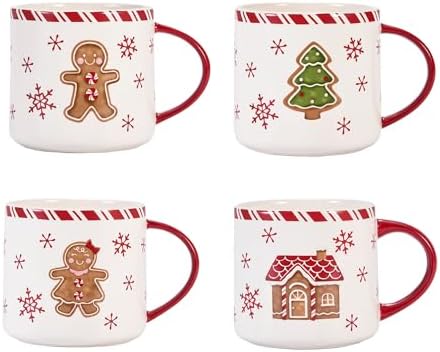 Bico Traditional Gingerbread Man Ceramic Coffee Mugs Set of 4, 19 oz by Bico