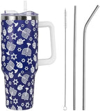 Hanukkah Tumbler with Handle and Straw Lid 40 oz,Cute Blue Merry Xmas Love & Light Gifts for Women Vacuum Insulated Leak Proof Tumbler,Winter Holiday Accessories Stainless Steel Coffee Cup Mug by Unknown