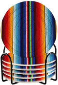 YETTASBIN Mexican Blanket Stripes 6 Pcs Drink Coasters with Holder, Cotton Woven Absorbent Heat-Resistant Round Coaster Non-Slip Table Mat for Kitchen Bar Home Decor Housewarming Gift, 3.9 in by Unknown