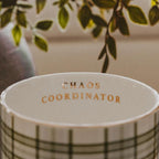Sweet Water Decor Chaos Coordinator Coffee Mug, 14oz Fine Bone China Mug, Green Plaid Design with Gold Handle & Rim, Large Tea Cup for Hot & Cold Drinks, Gifts for Teachers, Co-Workers & Boss - Image 5