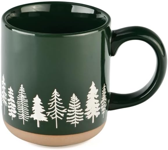 Sweet Water Decor White Pine Trees Coffee Mug, 14oz Stoneware Christmas Mug, Dishwasher & Microwave Safe, Large Holiday Winter Cup for Coffee, Tea & Hot Chocolate, Stocking Stuffer Gifts for Women by SweetWaterDecor