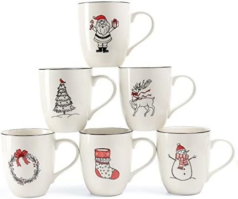 LEHAHA Christmas Coffee Mug Set of 6 – 16 oz Holiday Theme Ceramic Coffee Cups Perfect for Latte, Tea or Milk, walter,Winter Beverage,Give as a Christmas Gift to Family or Friends. by LEHAHA