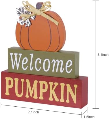MEETYAMOR Fall Decorations for Home, Large Size 3-Layered Wood Block Pumpkin Sign for Thanksgiving Decor, Thanksgiving Decorations for Home, Autumn Sign with Welcome Lettered Centerpieces - Image 2