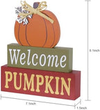 MEETYAMOR Fall Decorations for Home, Large Size 3-Layered Wood Block Pumpkin Sign for Thanksgiving Decor, Thanksgiving Decorations for Home, Autumn Sign with Welcome Lettered Centerpieces - Image 2