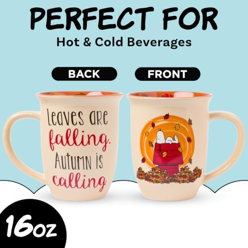 Silver Buffalo Peanuts Snoopy Fall Leaf, Wide Rim Ceramic Mug, 16oz - Image 2