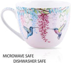 Spring Hummingbird Hug Mug - 20oz Pink Bone China Coffee Tea Mug with Floral Vine & Fluttering Hummingbirds, Thoughtful Gifts for Mom Women Mothers Day, Designed in England by Harvest Green Studio - Image 4