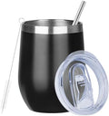 MEZMUT 12 Oz Insulated Wine Tumbler with Lid Wine Glass Coffee Cup(Black,1) by MEZMUT