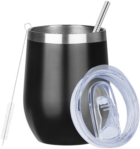 MEZMUT 12 Oz Insulated Wine Tumbler with Lid Wine Glass Coffee Cup(Black,1) by MEZMUT
