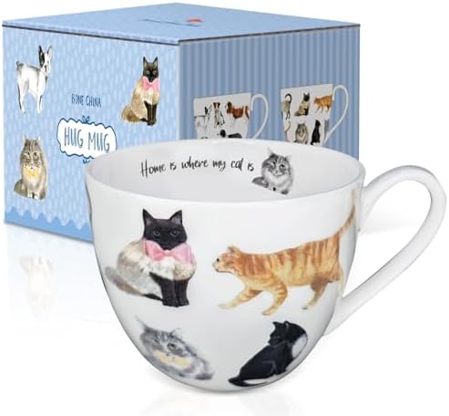 Cute Cat Mugs for Daily Coffee and Tea, Premium 20 oz Bone China Coffee Tea Hug Mug, Perfect Holiday, Birthday, and Christmas Gift for Cat Lovers, Designed in England by Harvest Green Studio - Image 2