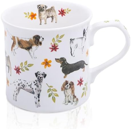 Cute Dog Coffee Mug, 12 oz Premium New Bone China Tankard Coffee Tea Mug, Holiday and Birthday Gift for Women, Dog Lovers, Dog Moms and Best Friends, Designed in England by Harvest Green Studio by MFoffice