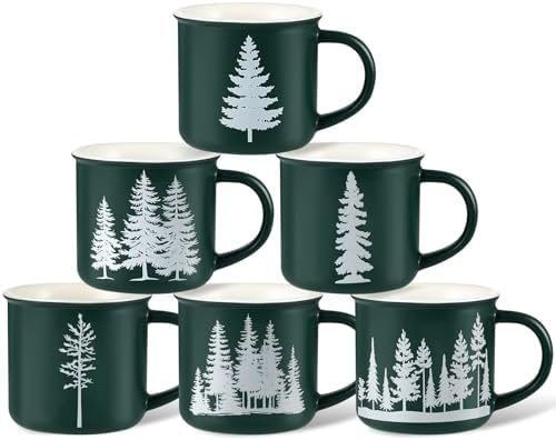 Jinei 6 Pcs Christmas Coffee Mug Ceramic Cups, Dark Green by Jinei