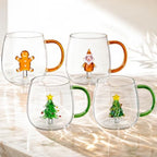Set of 4 Christmas Wine Glasses 3D 13.5oz XMAS Drinking Glass Cup W/Handle by LITIVY