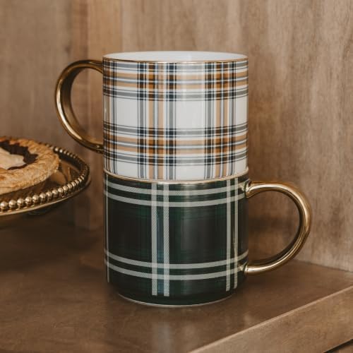 Sweet Water Decor Navy & Green Plaid Coffee Mug, 14oz Fine Bone China Cup - Image 5