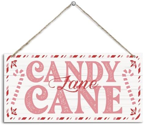 Candy Cane Lane Sign, Christmas Hanging Wood Sign, Winter Decorative Wall Signs, Rustic Winter Wooden Door Signs, Farmhouse Outdoor Wood Christmas Decor, Xmas Wall Porch Plaque Decor by Unknown