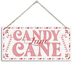 Candy Cane Lane Sign, Christmas Hanging Wood Sign, Winter Decorative Wall Signs, Rustic Winter Wooden Door Signs, Farmhouse Outdoor Wood Christmas Decor, Xmas Wall Porch Plaque Decor by Unknown
