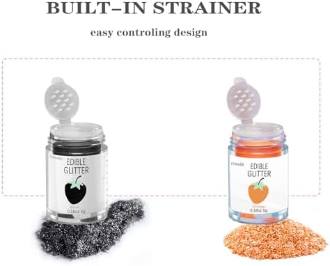 Halloween Edible Glitter Black Glimmer Powder for Cakes Drinks, Colaele Edible Glitter Set Food Grade Luster Dust Metallic Food Decorating Sprinkle for Cake Cookies Decorations,Vegan, 5g/Jar - Image 7