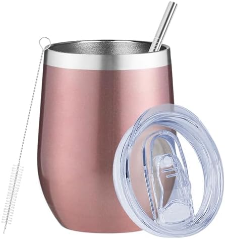 MEZMUT 12 Oz Insulated Wine Tumbler with Lid Wine Glass Cup(Rose Gold,1) by MEZMUT