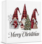Christmas Decorations, Christmas Gnomes Decorations Indoor, Red Glitter Xmas Tree Sign Gift for Women Friends, Rustic Wooden Box Sign for Home Shelf Office Bedroom Desk Decor 5x5 Inches by Unknown